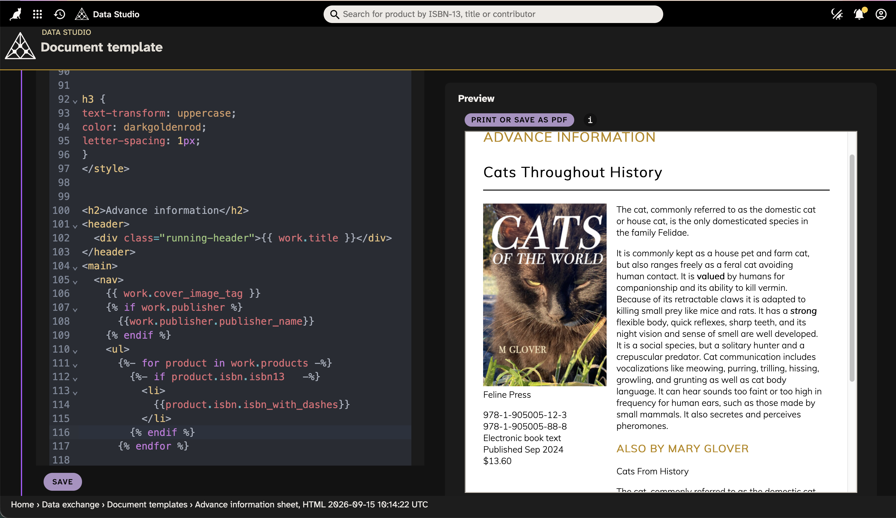 Screenshot of document templates