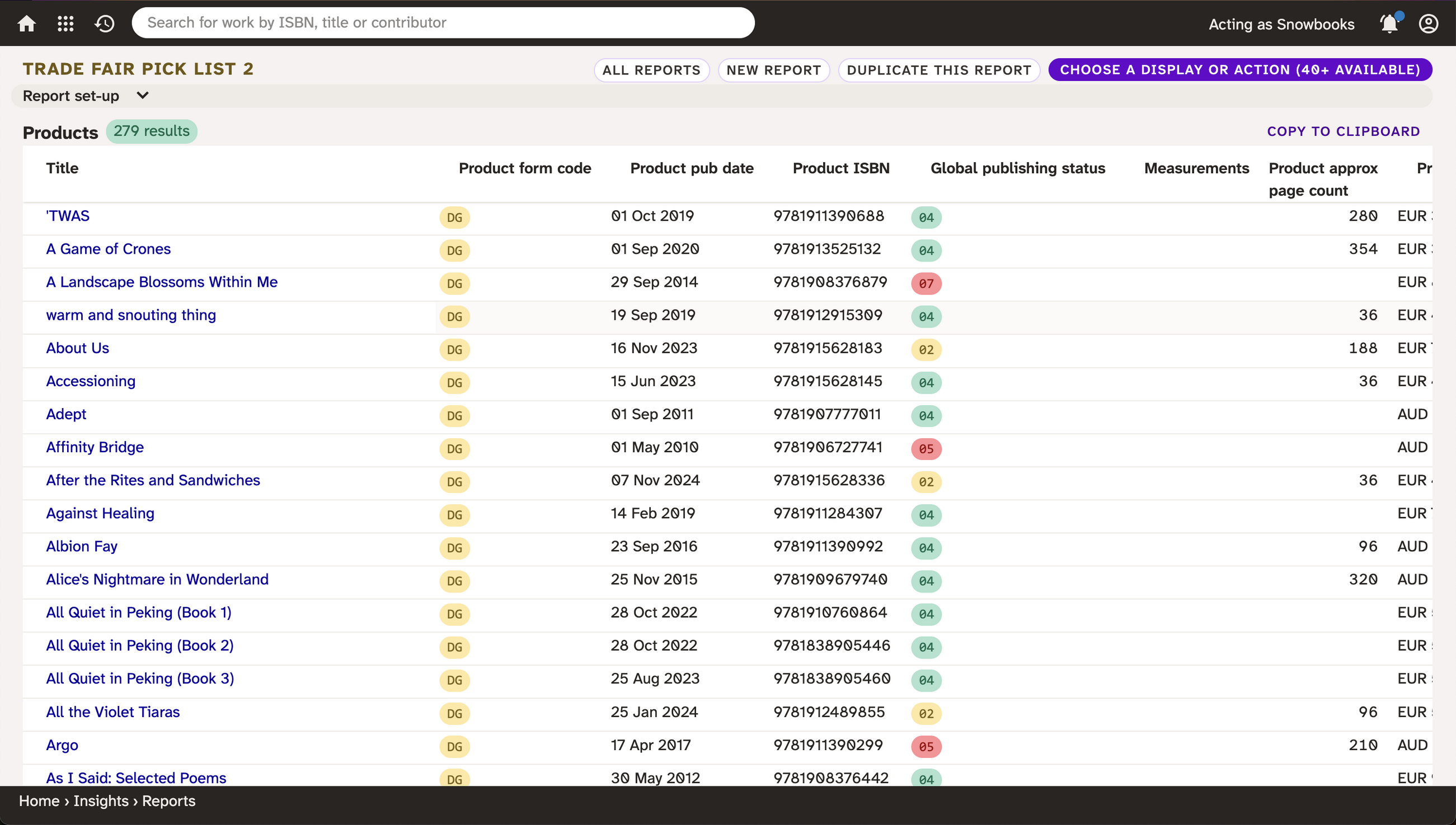 Screenshot of a report with the search conditions collapsed out of view.